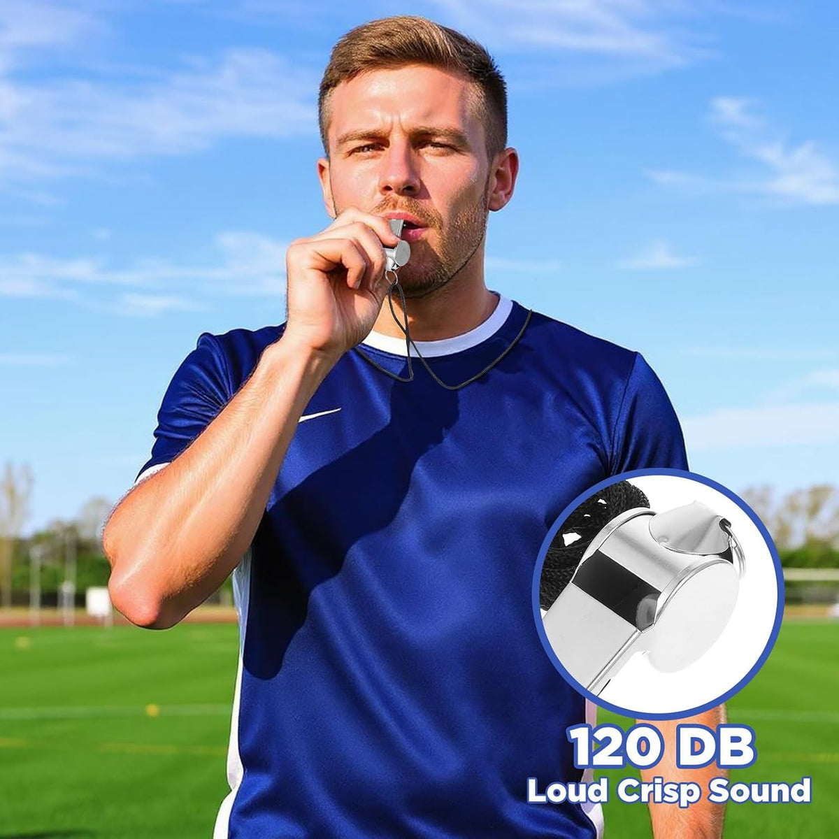 100 Pcs Stainless Steel Whistle with Lanyard, Sports Whistles for Adults
