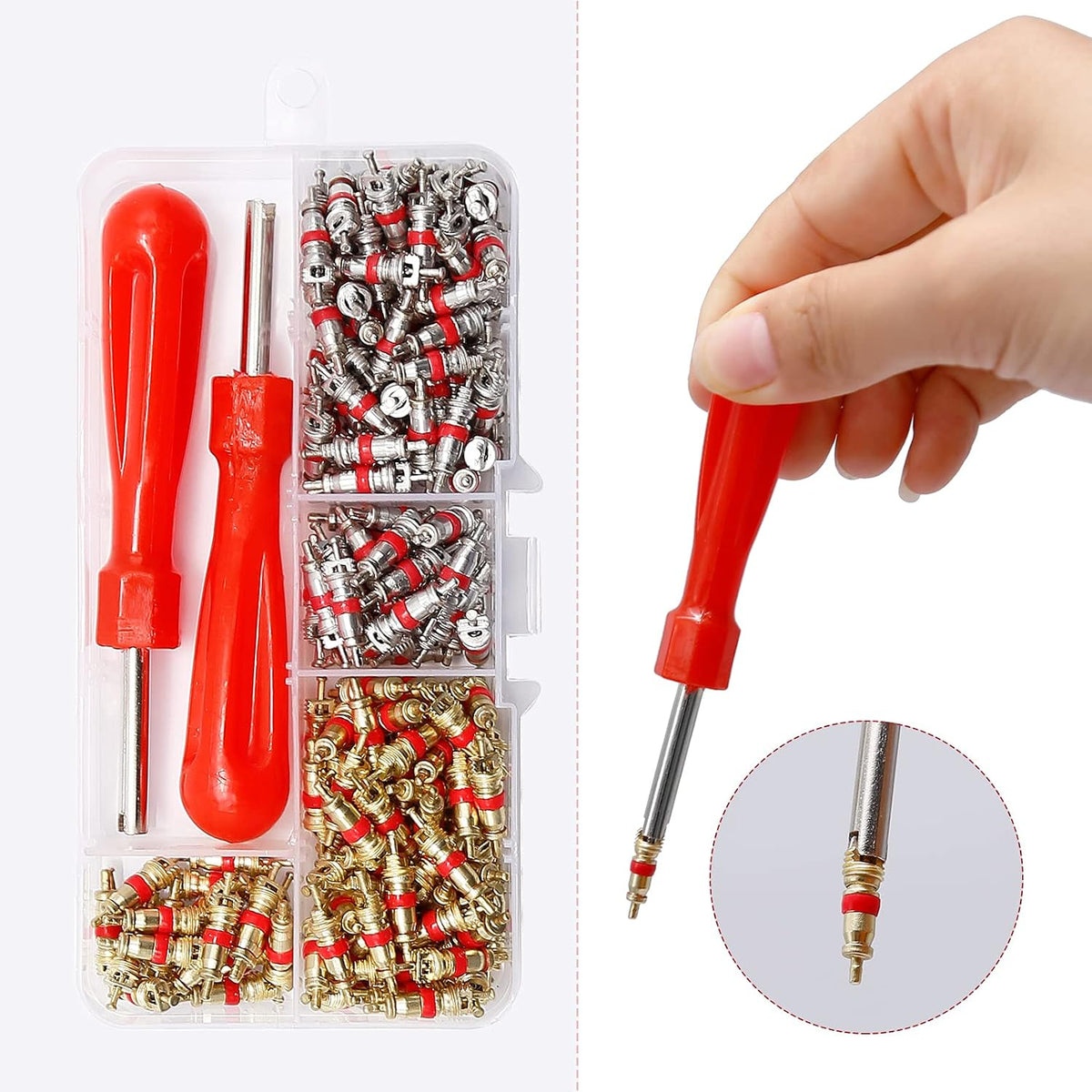 242pcs R134A Ac Valve Core Kit Valve Cores Kit AC Valve Core Removal Tool for Car A/C
