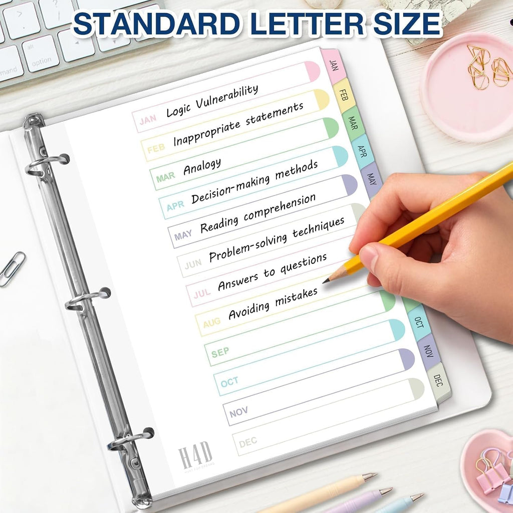H4D Monthly Binder Dividers for 3-Ring Binder, Jan-Dec 12 Tab Pastel 2 Sets