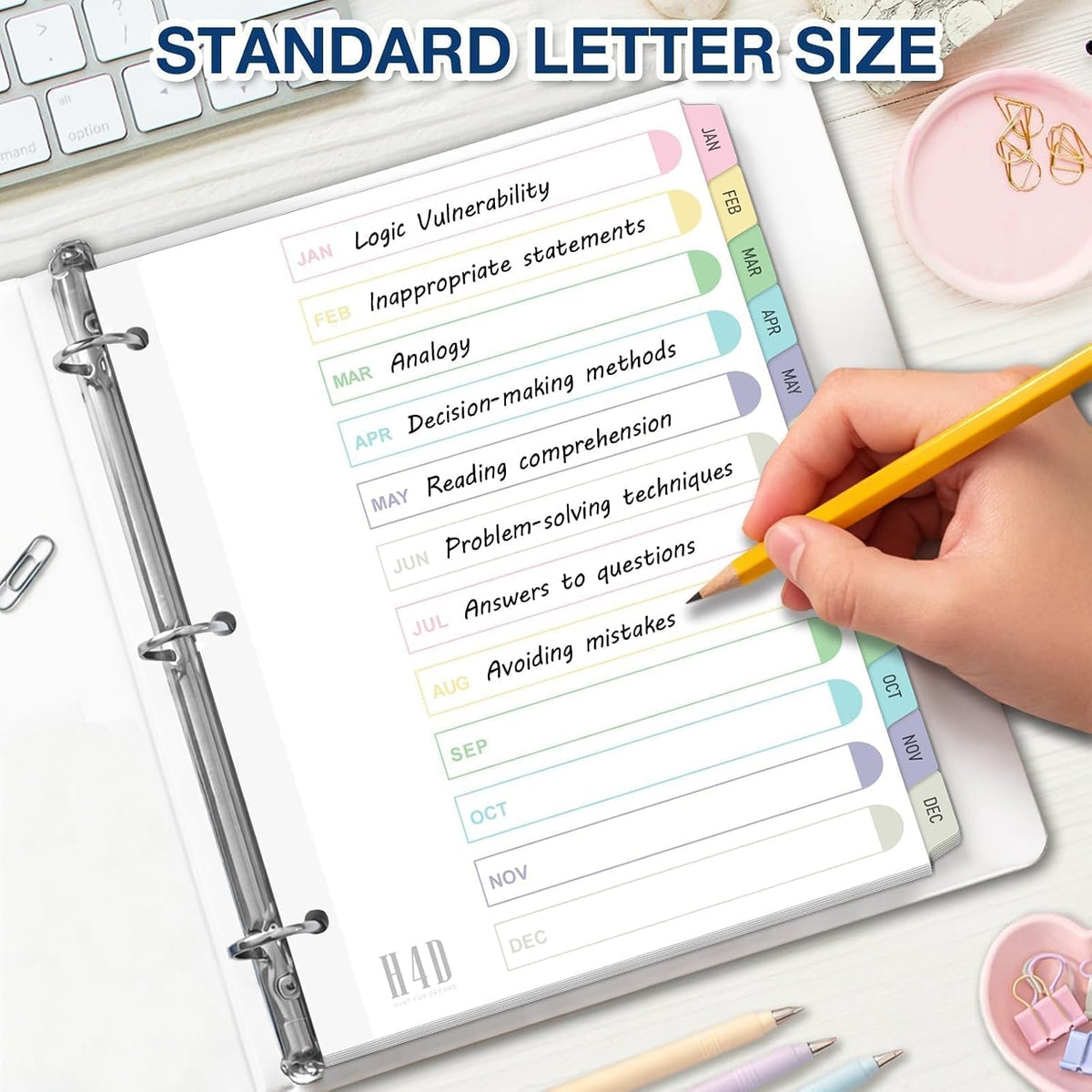 H4D Monthly Binder Dividers for 3-Ring Binder, Jan-Dec 12 Tab Pastel 2 Sets
