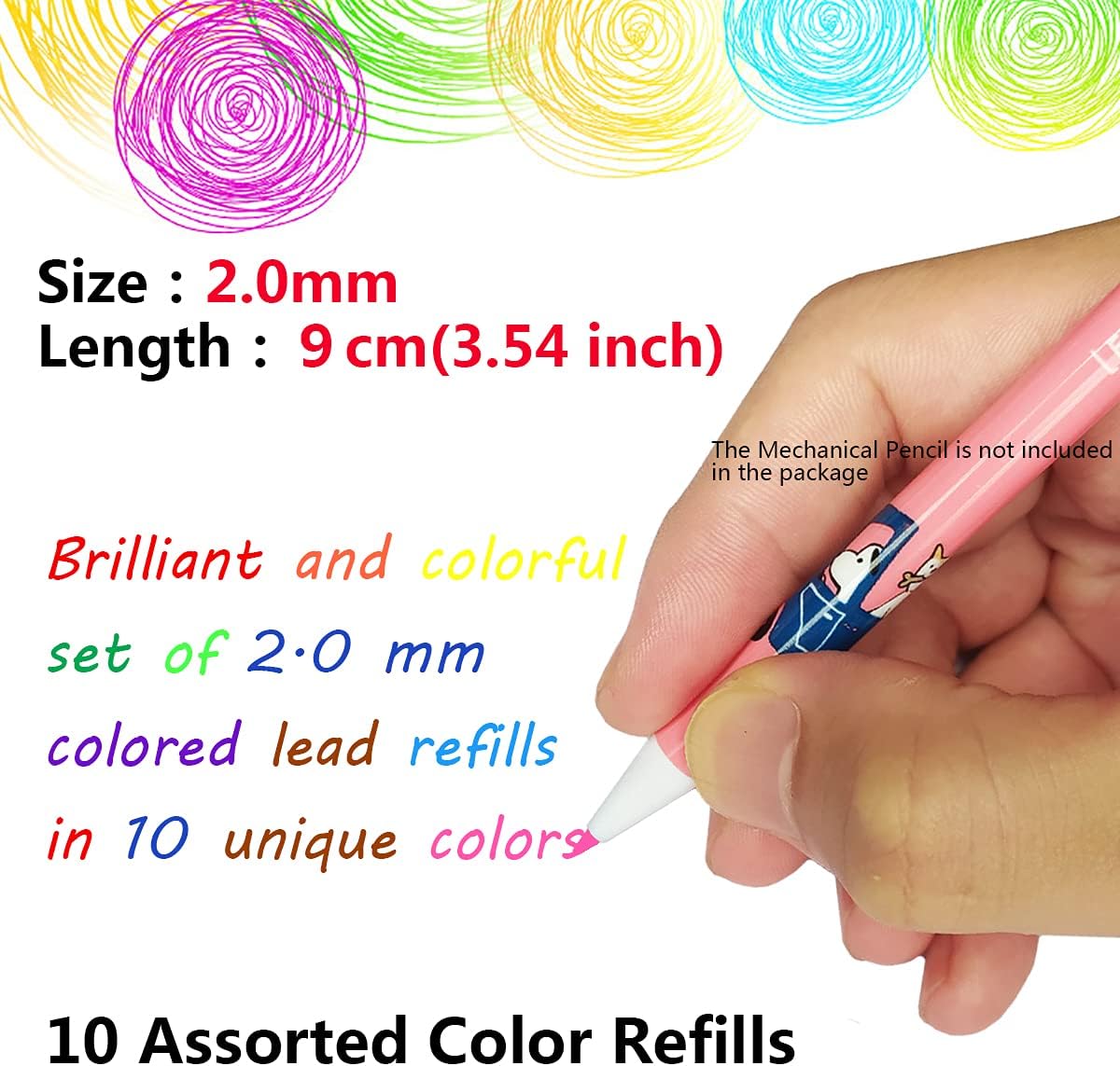 200pcs/box 2.0 mm Mechanical Pencil Lead 10 Unique colored pencils lead Art Supplies for