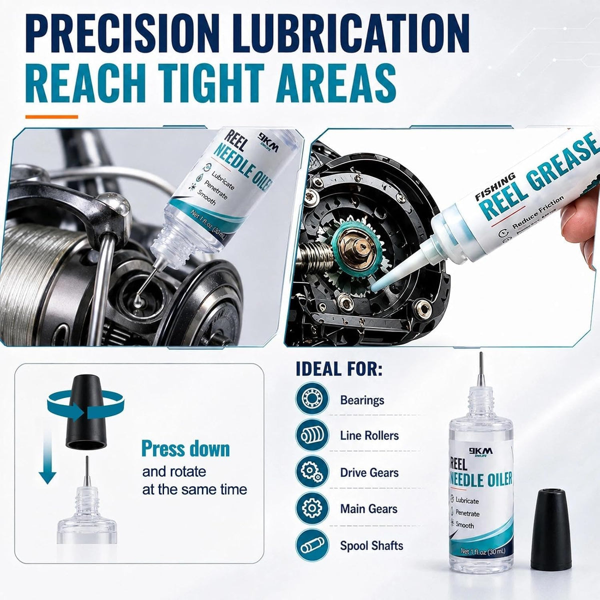 9KM DWLIFE Fishing Reel Oil and Grease Kit for Fishing Reel Maintenance