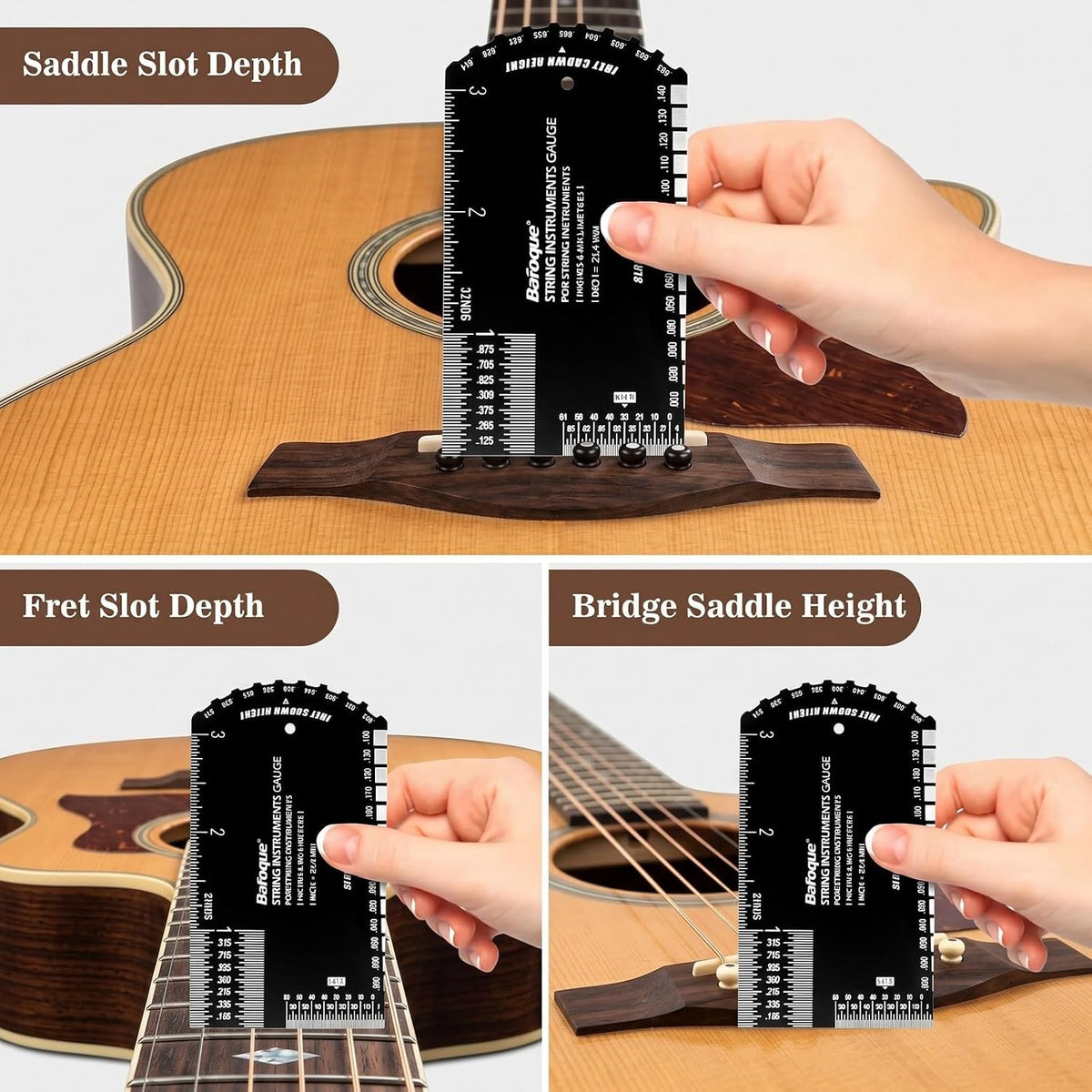 Guitar String Action Gauge Ruler,Fret Rocker with Thick Leather Case