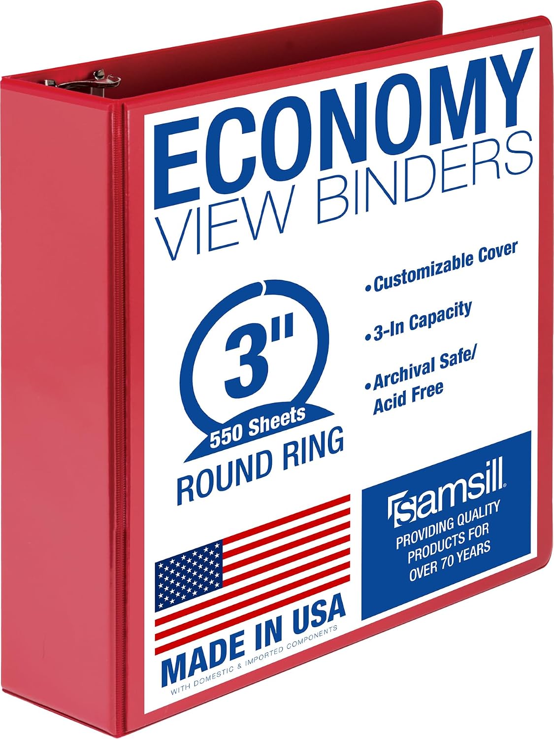 Samsill 3 Inch 3 Ring Binder, Economy Round Ring, Clear View Cover