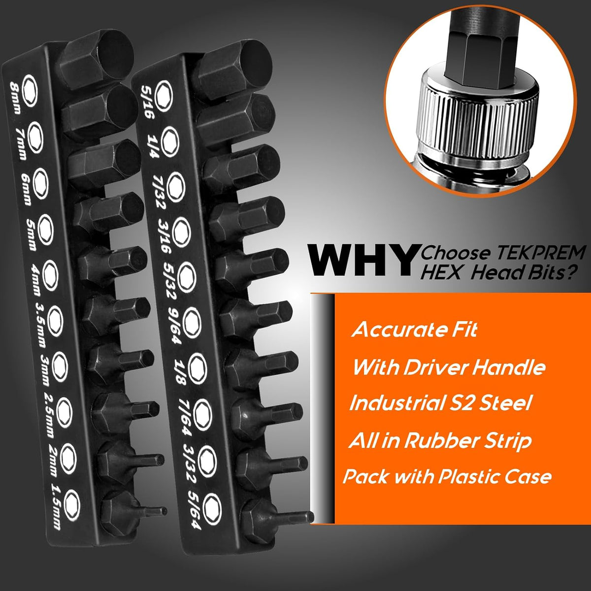TEKPREM 20-Piece Metric & SAE Hex Bit Set with Magnetic 1/4" Screwdriver Bit Driver