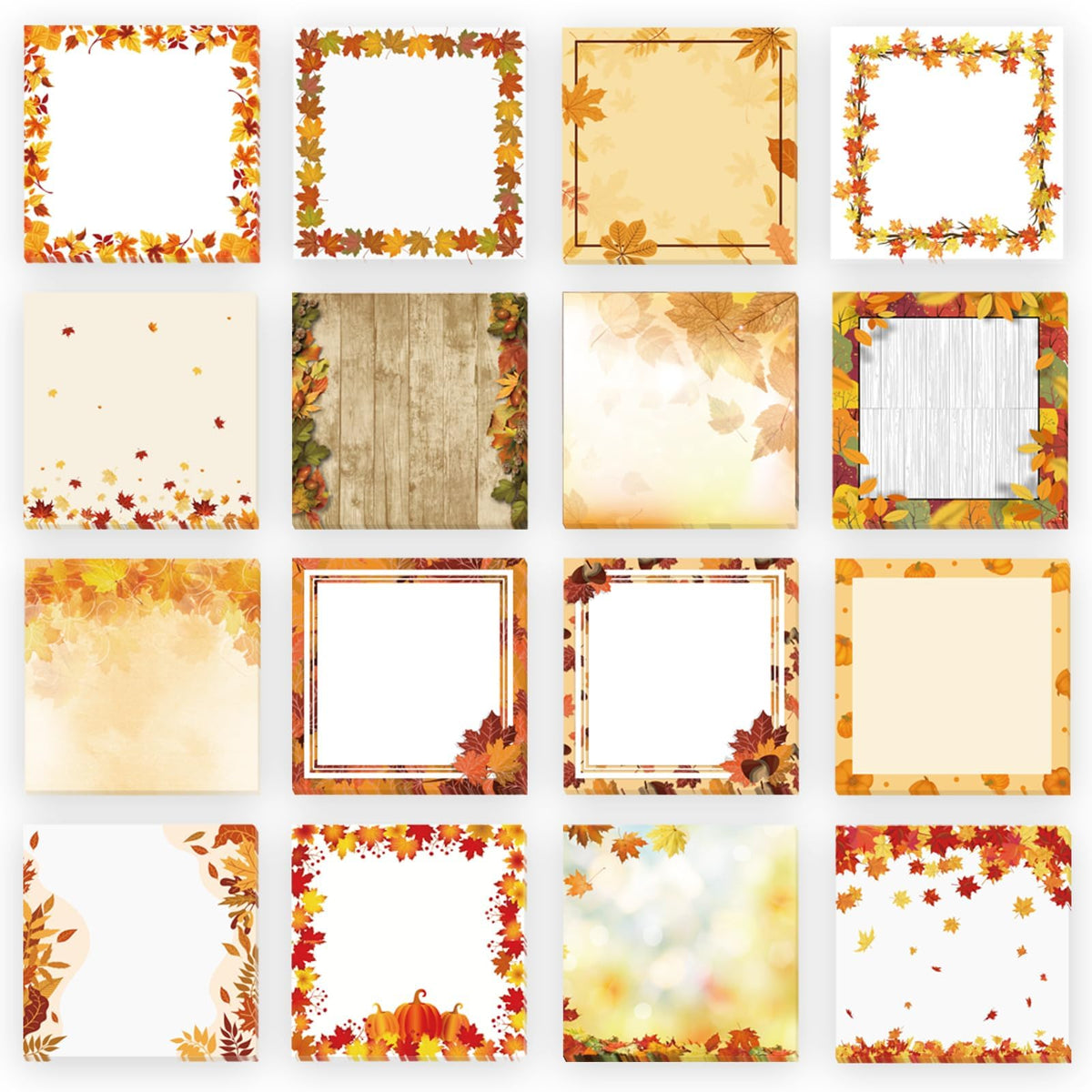 9 Pieces Fall Sticky Notes 3x3 Inch Cute Fall Pumpkin Maple Leaf Note Pads Adesive Memo
