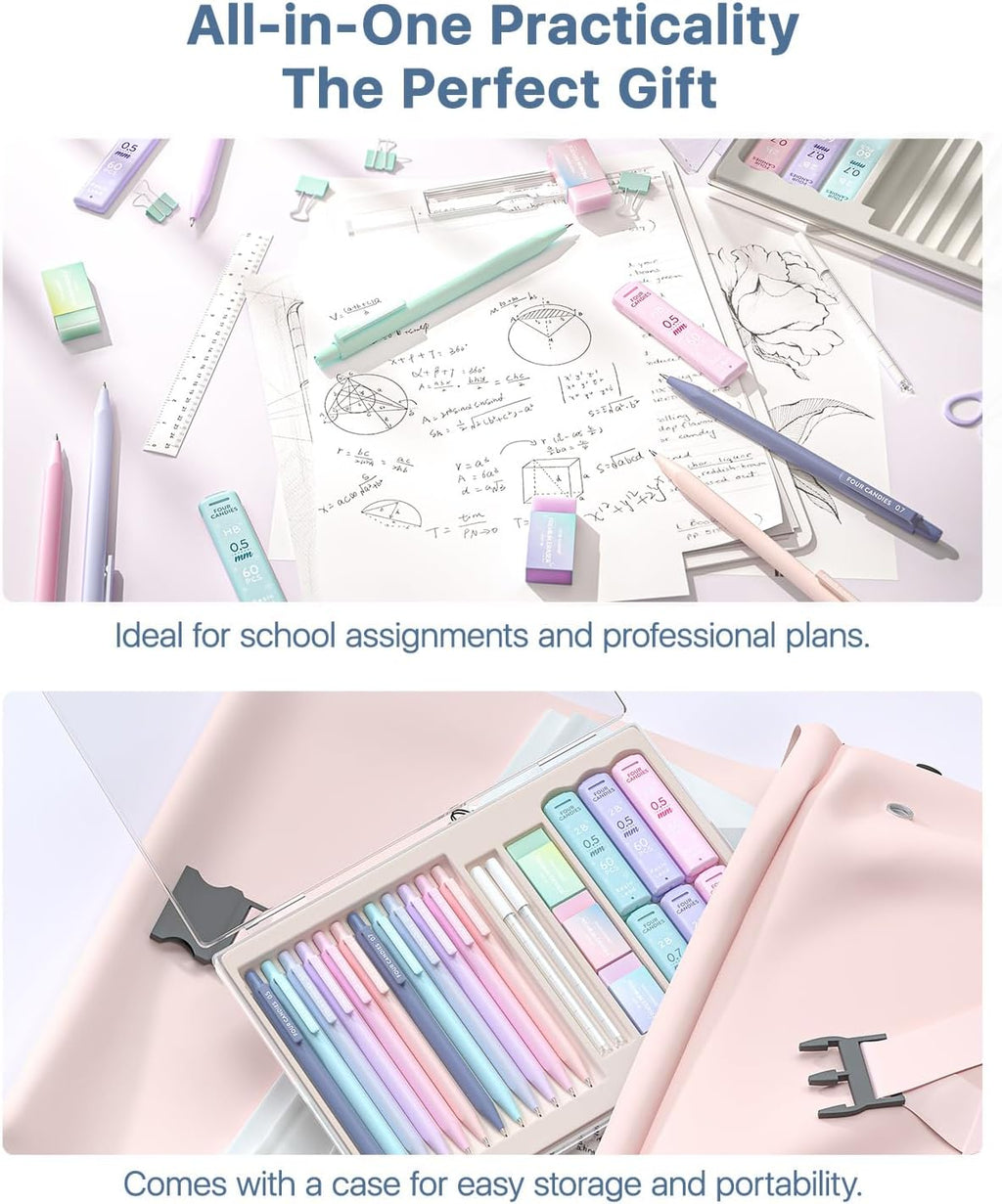 Four Candies Cute Mechanical Pencil Set, 0.5mm & 0.7mm Point, 12-Count Pack