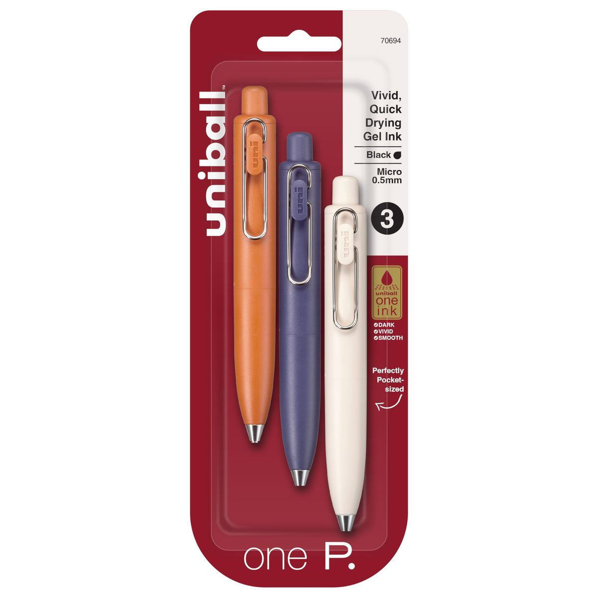 uniball™ one P Gel Pens, 0.5mm, Grape, Peach & Soda, Black Ink, 3 Pack