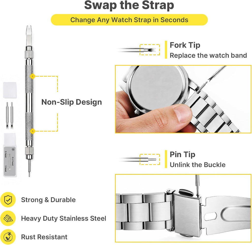 Fullmosa Watch Spring Bar Tool Kit, 360 Pins in 18 Sizes with 3 Extra Tips Link Remover