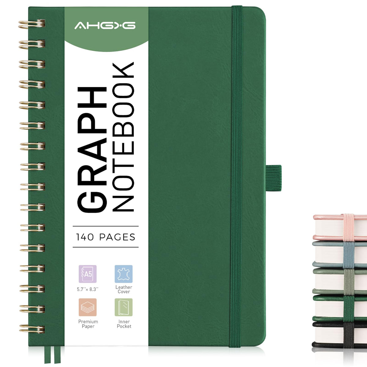 AHGXG Graph Paper Notebook, 140 Pages, B5 (7.6" x 10")