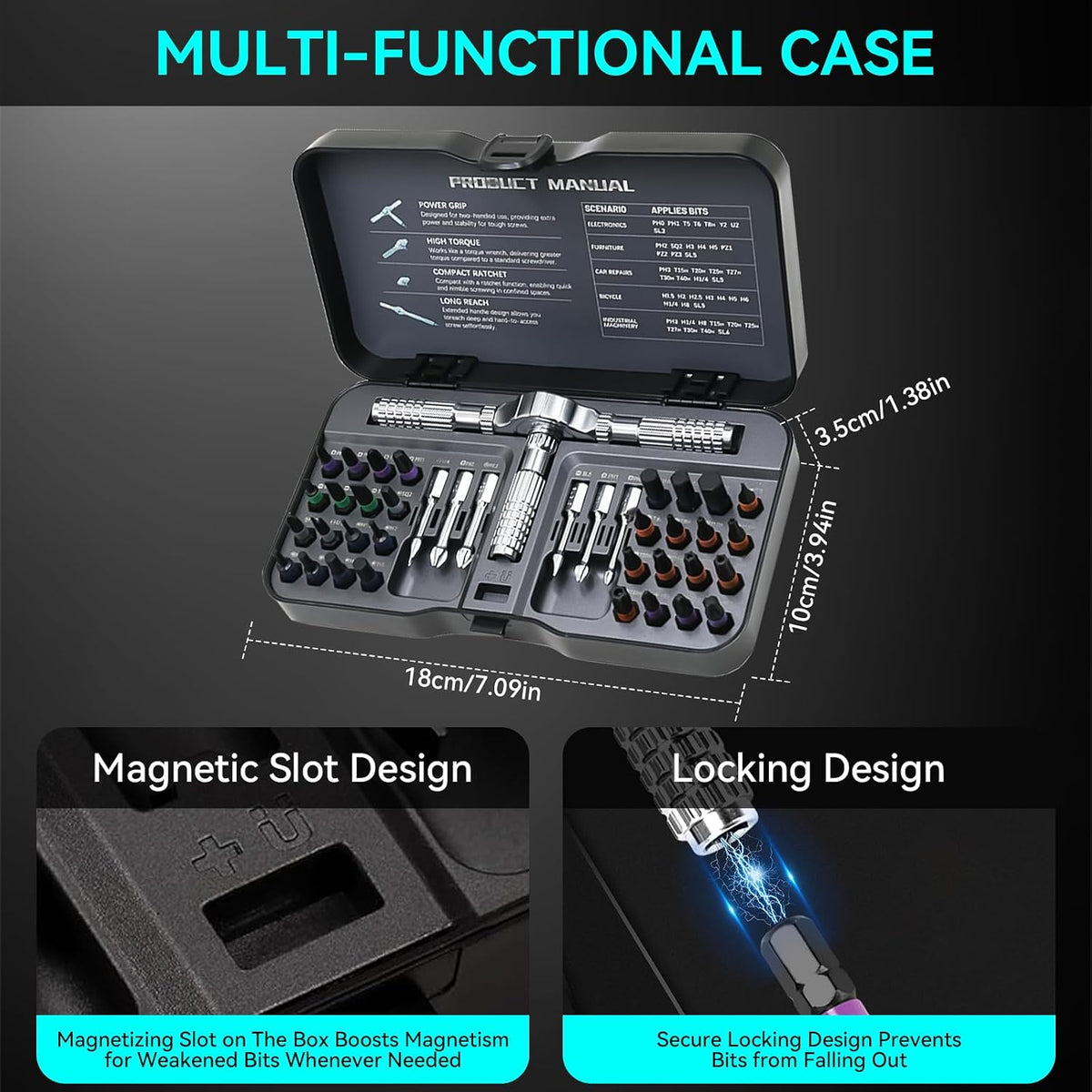 40-in-1 Precision Magnetic Ratchet Screwdriver Set with Case