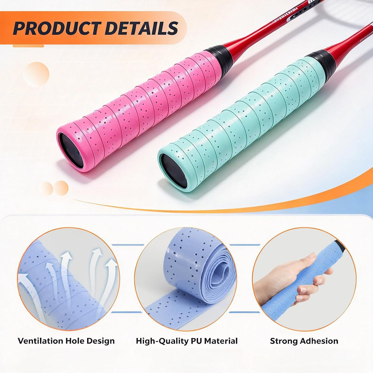 13 Pack Tennis Grip Tape PU Perforated Overgrip for Rackets