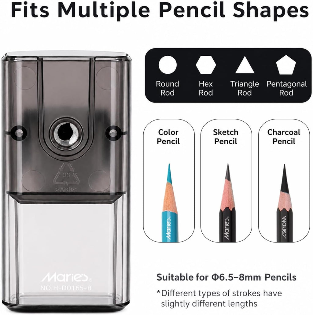 Marie’s Manual Pencil Sharpener, 5 Point Modes, Auto-Stop, Transparent Shavings Bin