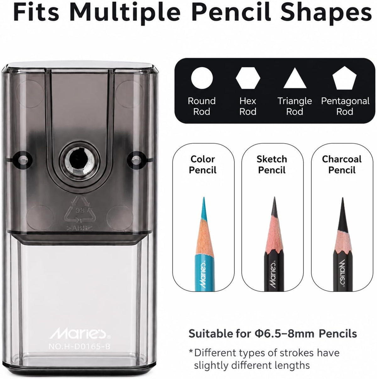 Marie’s Manual Pencil Sharpener, 5 Point Modes, Auto-Stop, Transparent Shavings Bin