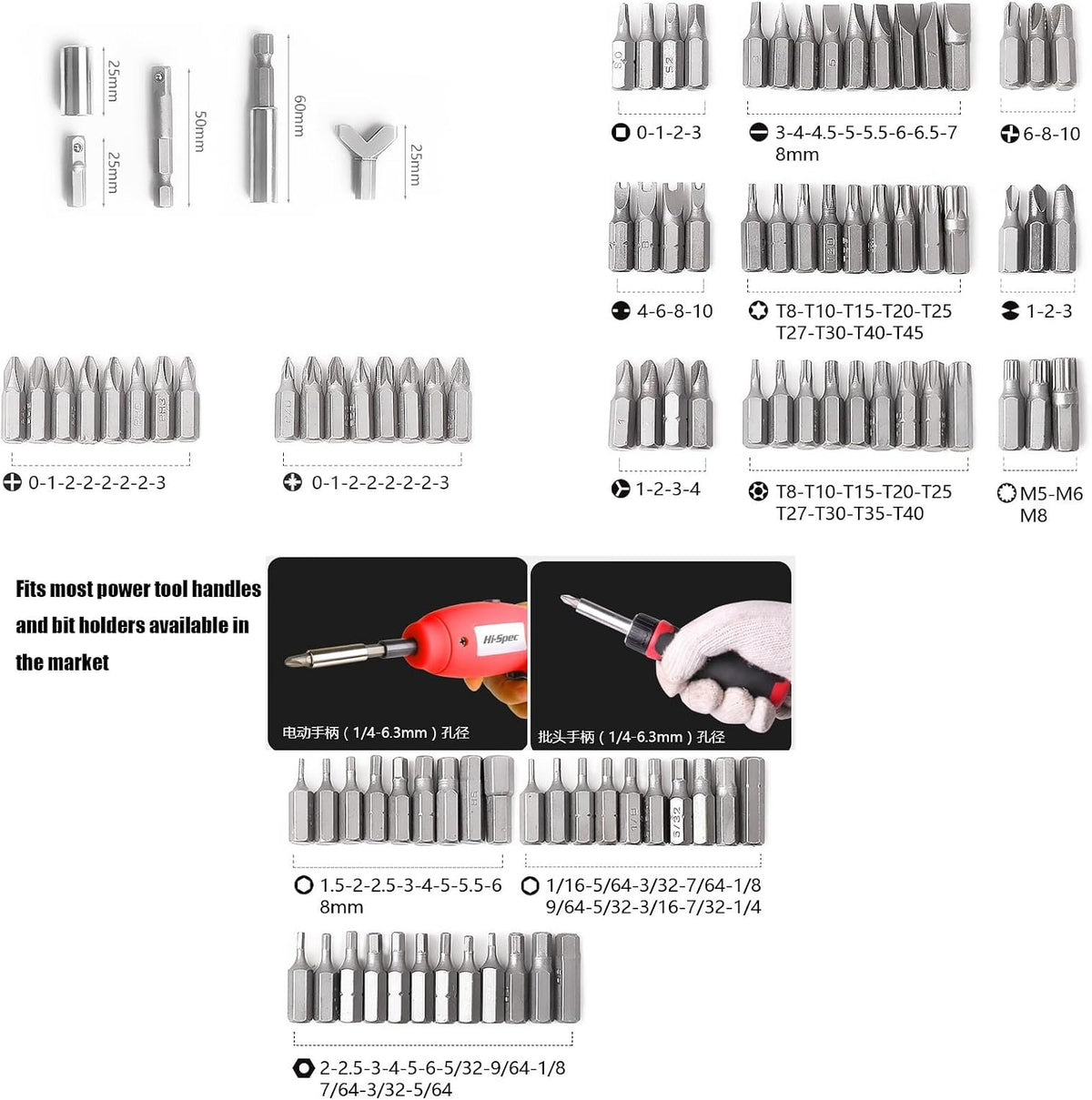 100-Piece Screwdriver Bit Set 1/4-inch Adapters Phillips Slotted Hex Torx Star