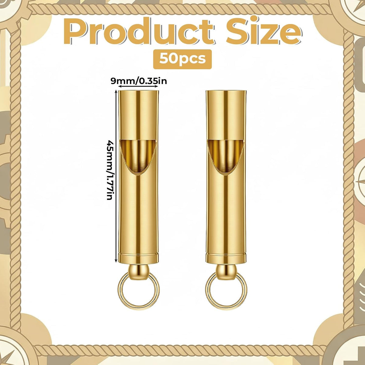 50 Pack Brass Whistles, Emergency Whistles Bulk