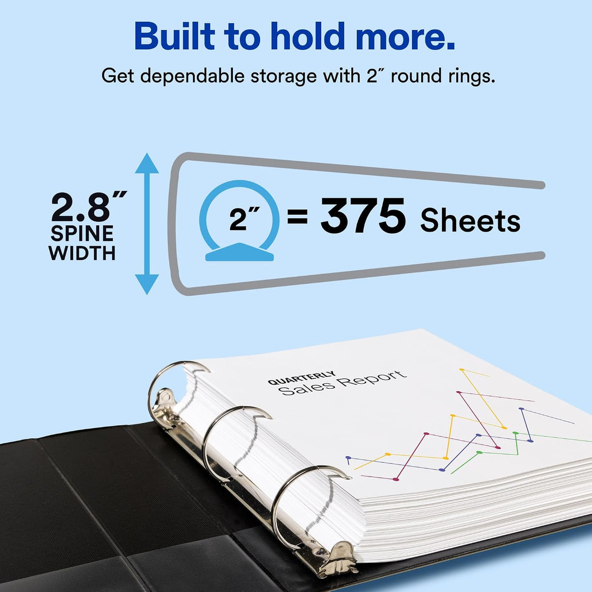 Avery Standard 3 Ring Binder, 2" Round Rings, 375-Sheet Capacity, 2.8 Inch Wide Spine