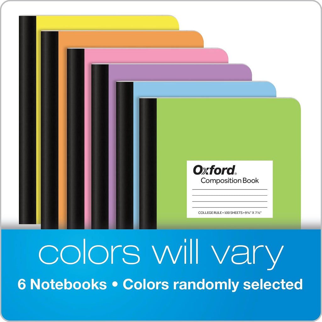 Oxford Composition Notebooks, 6 Pack, Cover Colors Vary, College Ruled Paper