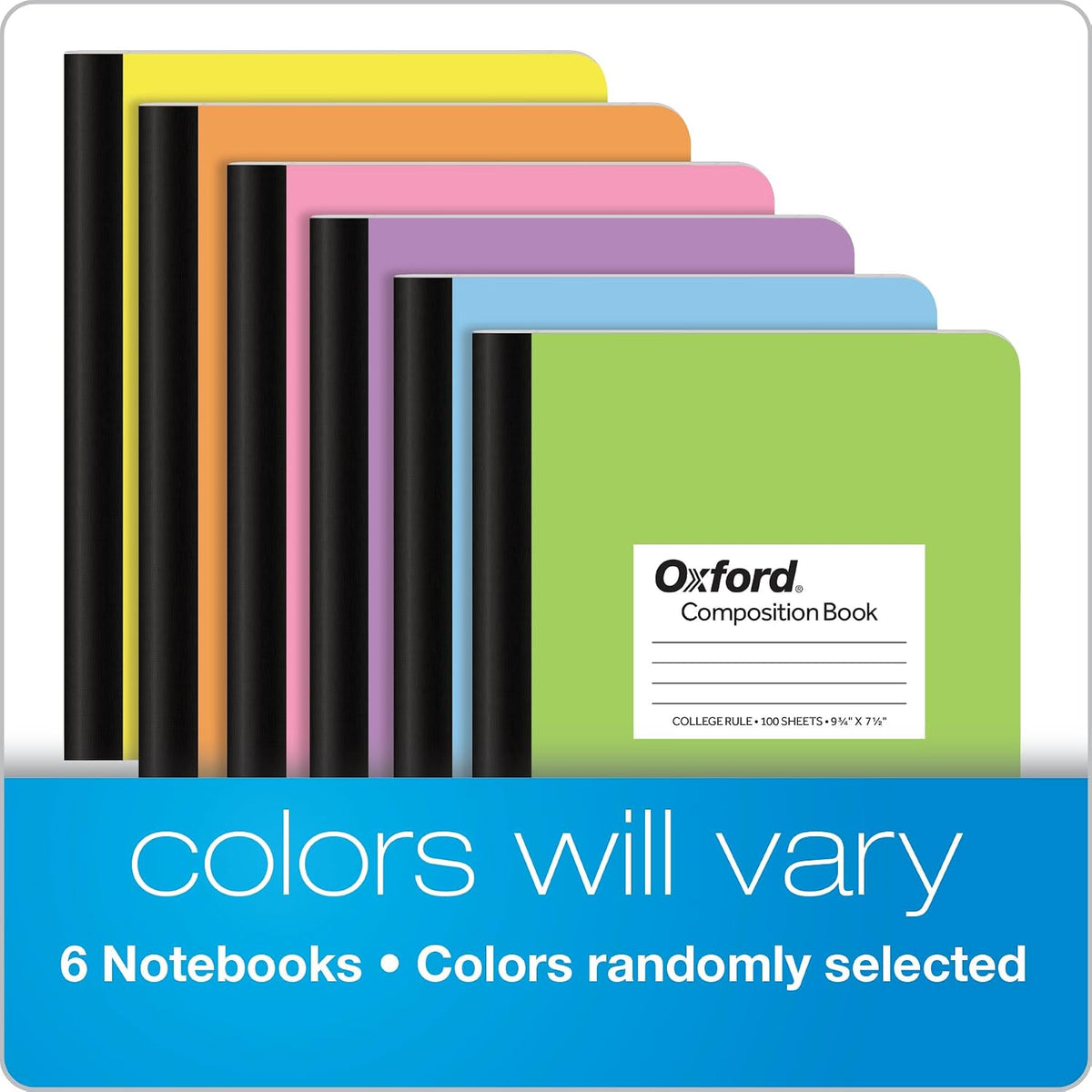 Oxford Composition Notebooks, 6 Pack, Cover Colors Vary, College Ruled Paper