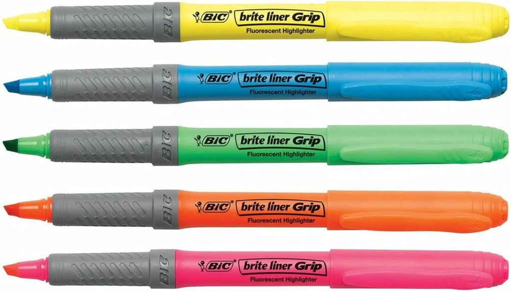 BIC® Brite Liner® Grip Highlighters, Assorted Colors, Pack Of 5