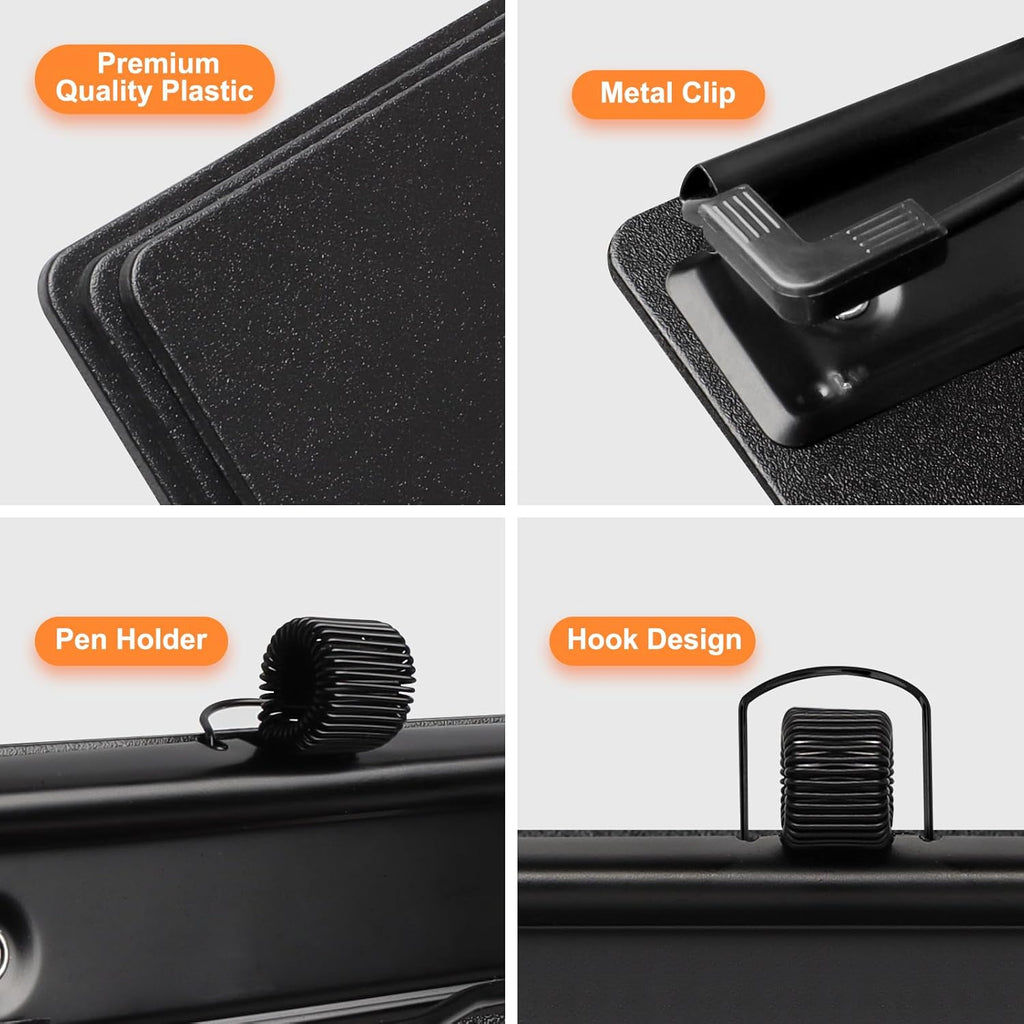 6 Pack Black Plastic Clipboards with Pen Holder A7 Size Small Clip Boards with Metal Clip
