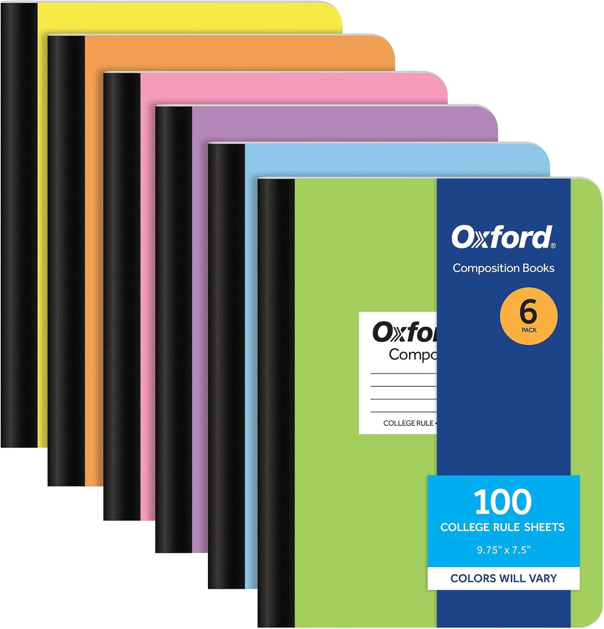 Oxford Composition Notebooks, 6 Pack, Cover Colors Vary, College Ruled Paper