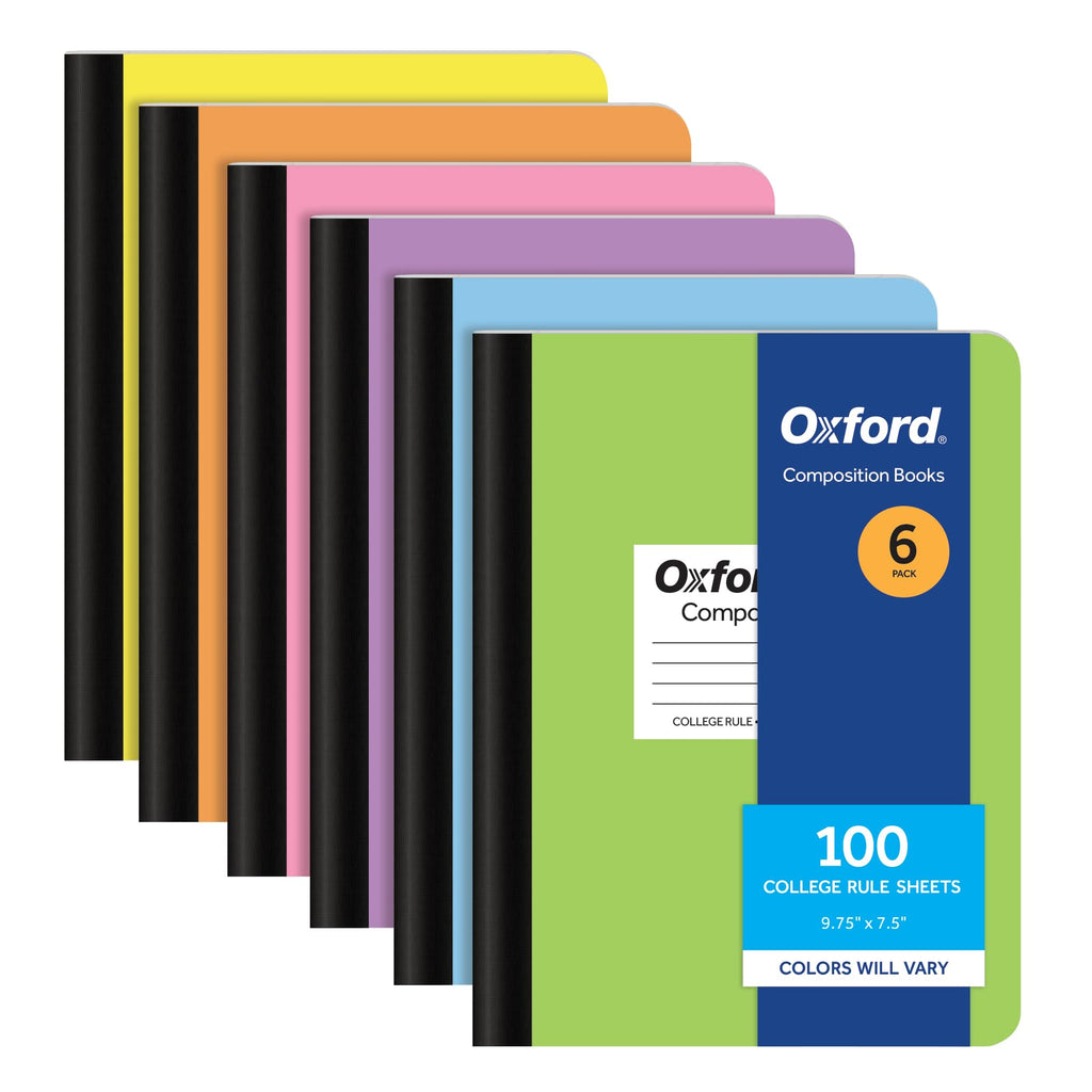 Oxford Composition Notebooks, 6 Pack, Cover Colors Vary, College Ruled Paper