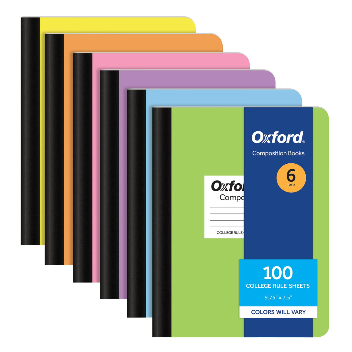 Oxford Composition Notebooks, 6 Pack, Cover Colors Vary, College Ruled Paper