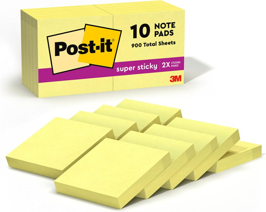 Post-it Super Sticky Notes, 2 in x 2 in, 10 Pads, 2X Sticking Power, Canary Yellow