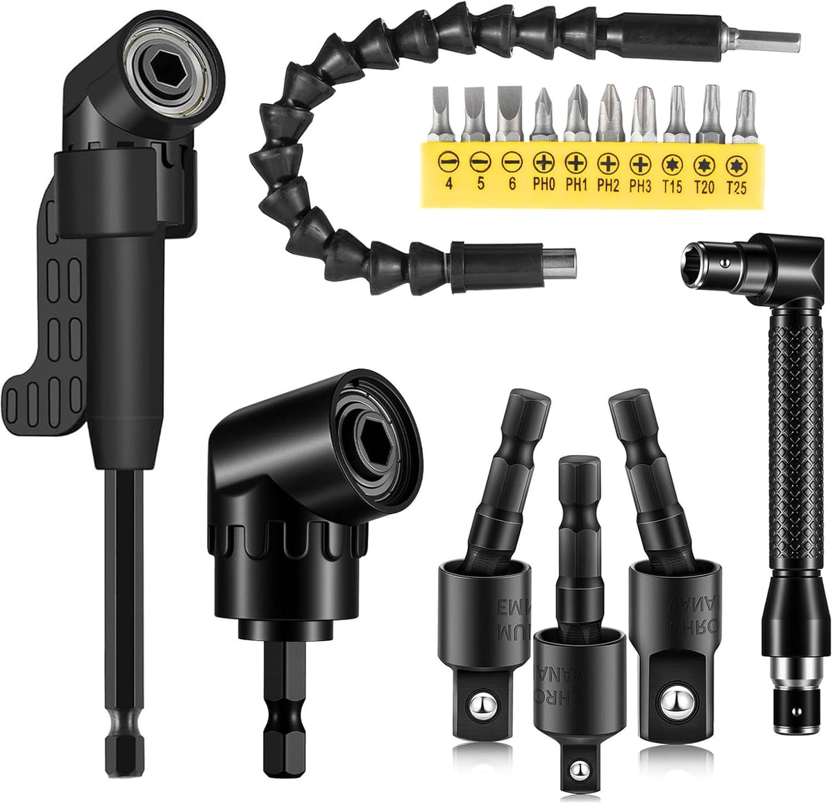 17 Pcs Flexible Drill Bit Extension Set & 105° Right Angle Drill Attachment