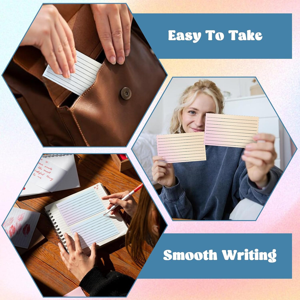 100 Pack Ruled Index Cards 3x5 Gradient Colored Index Cards Heavy Weight Note Cards