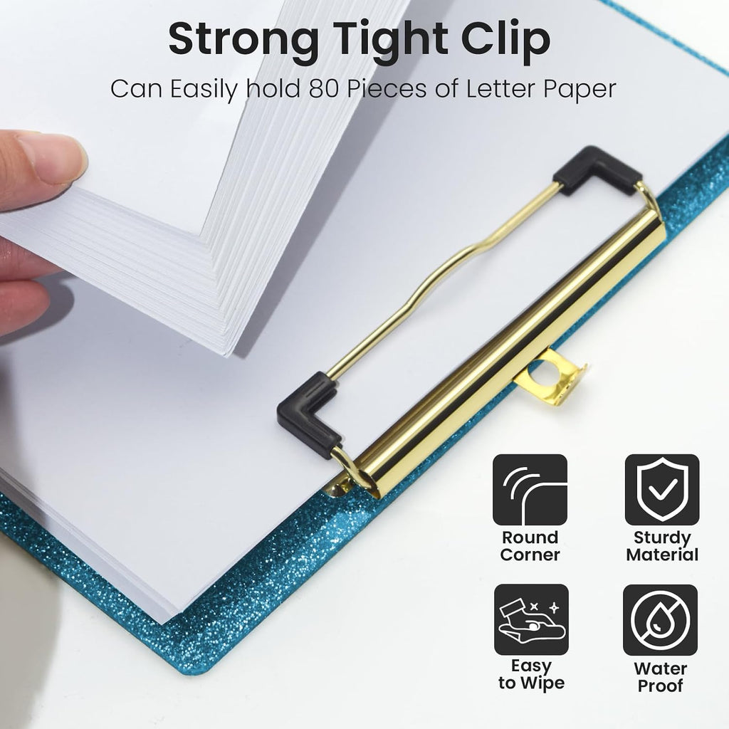 Acrylic Glitter Clipboard, 8.5 x 11 Sparkly Clip Board, Blue