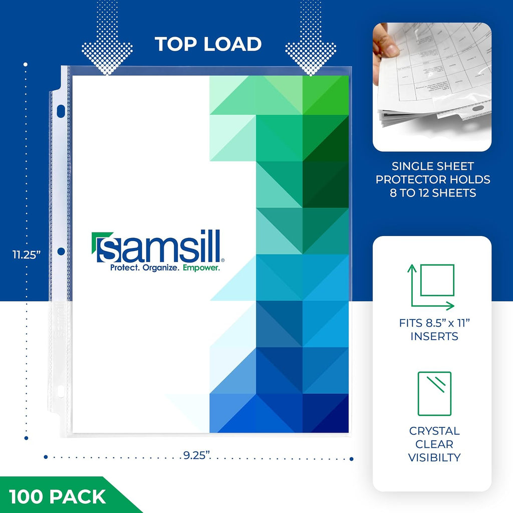 Samsill 100 Pack Heavy Duty Sheet Protectors, Crystal Clear
