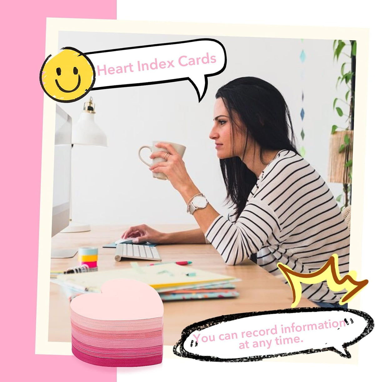 300 Pcs Index Card Heart Shaped Note Cards Blank Index Cards 3x3 Pink Note Cards Colors