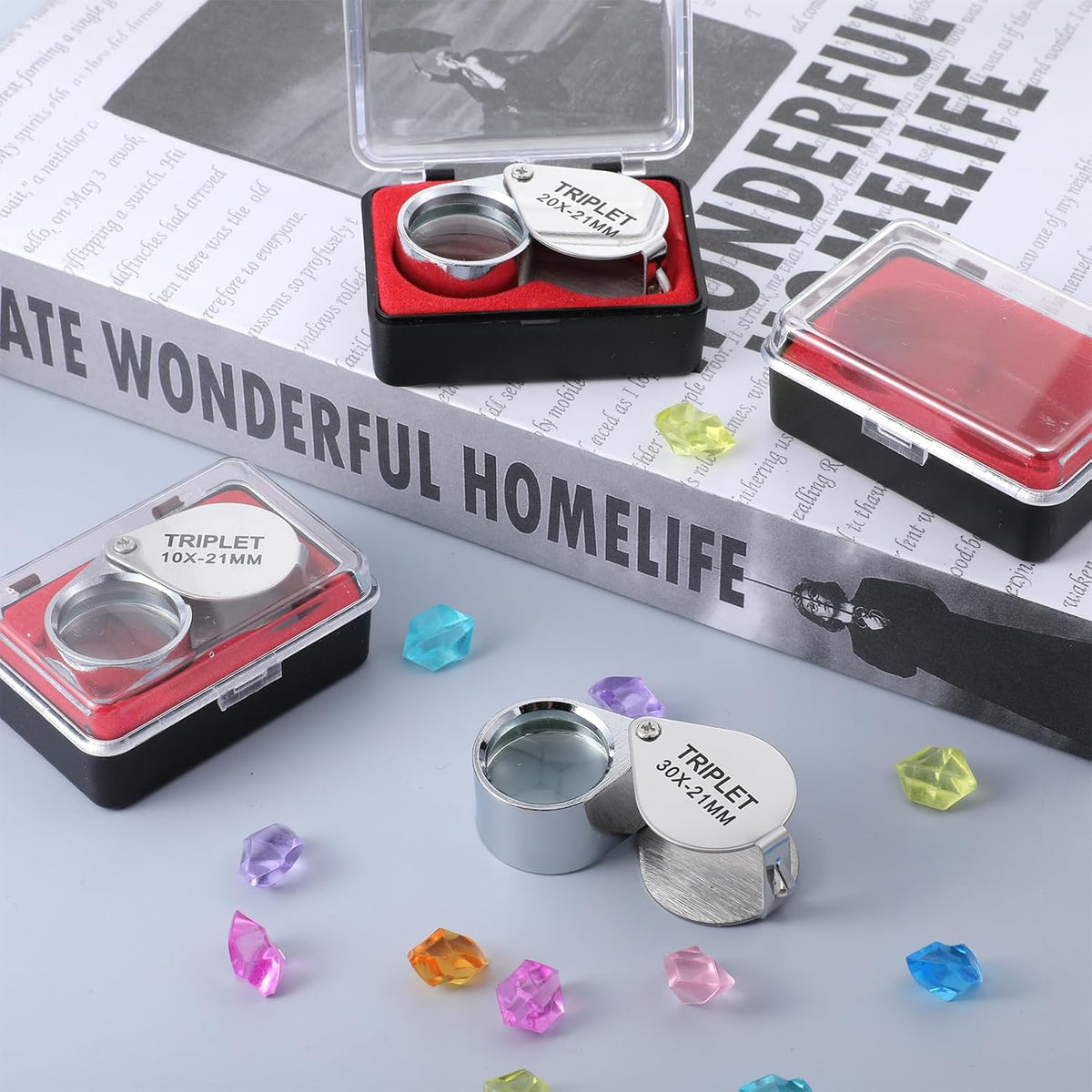 10X, 20X and 30X Jewelry Loop Magnifier Foldable Hand Lens Pocket Magnifying Glass Eye