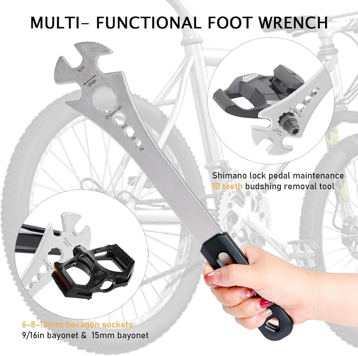 4 in 1 Bicycle Bike Pedal Wrench Bicycle Pedal Removal Tool with 320mm Extra Long Handle