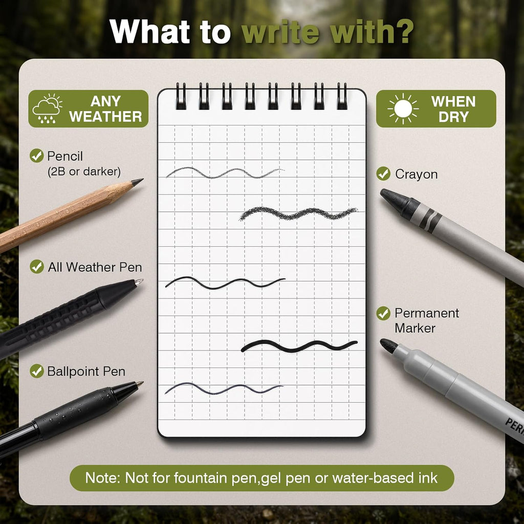 Asten Small Notebook Waterproof Notepad: 3" x 5" Top Spiral Notebook 4 Pack