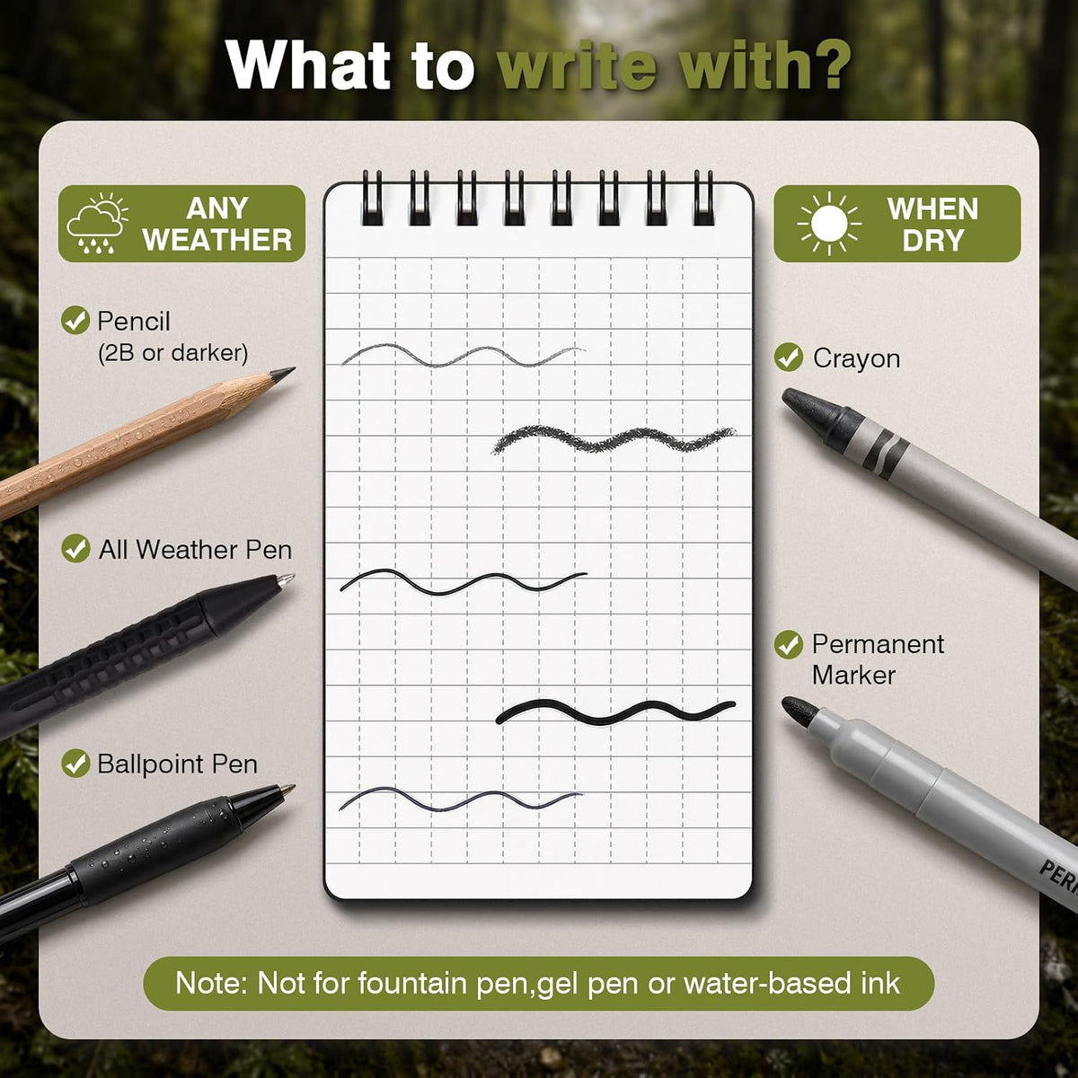 Asten Small Notebook Waterproof Notepad: 3" x 5" Top Spiral Notebook 4 Pack
