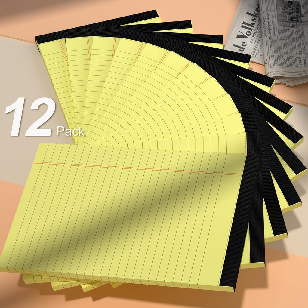5" x 8" Yellow Legal Pads Writing Pads 12 Pack of Notepad 80gsm Paper Small College Ruled