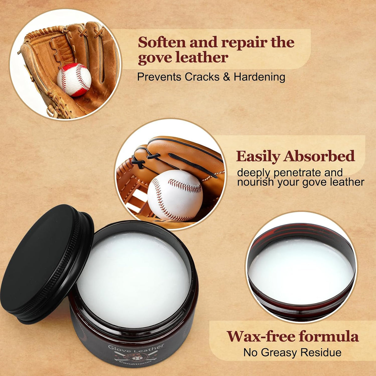 2 Pack Baseball Glove Leather Conditioner, 4.7 oz Mink Oil Cream