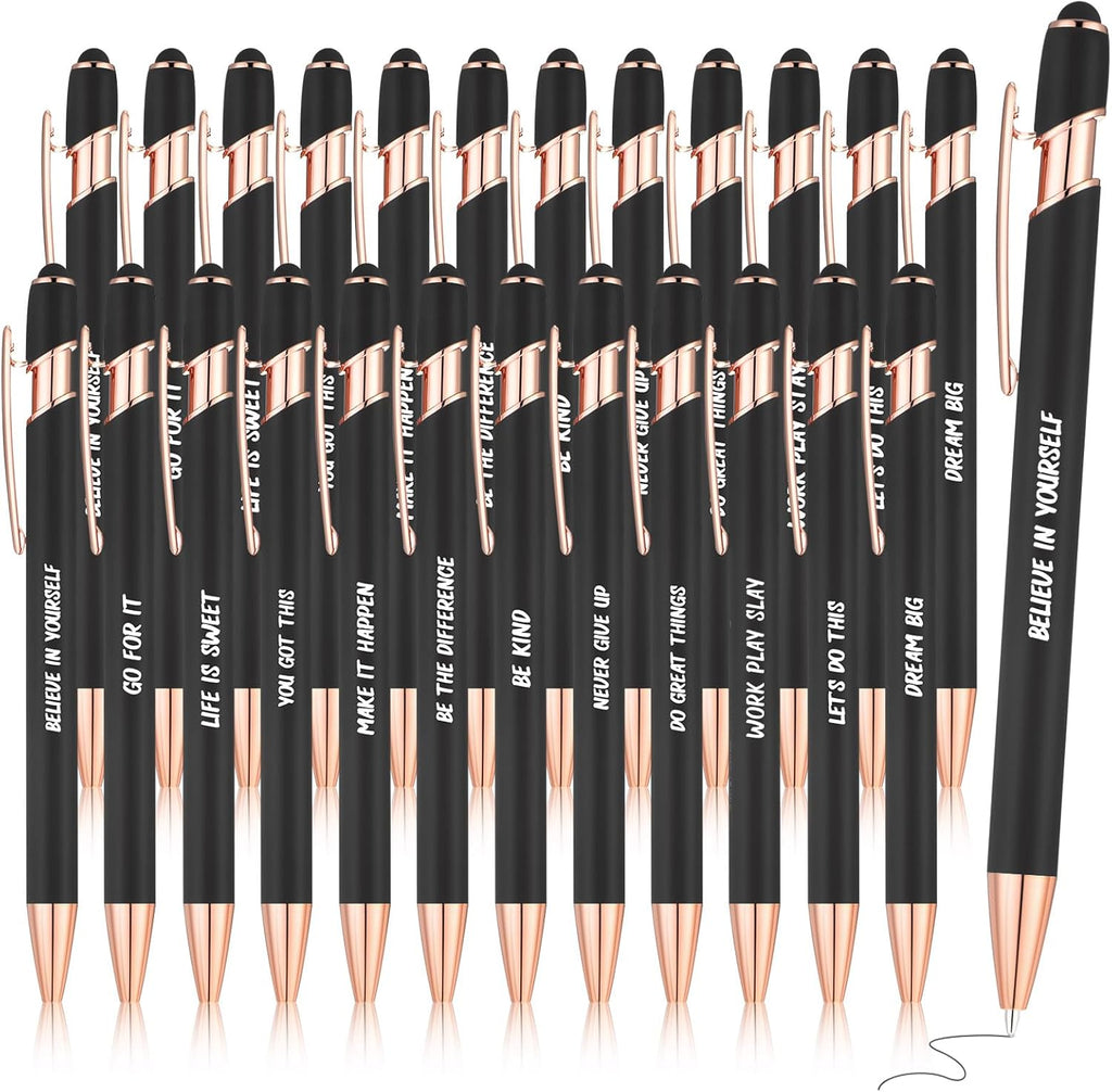 Yeaqee 24 Pcs Inspirational Ballpoint Pens with Stylus Tip, Black