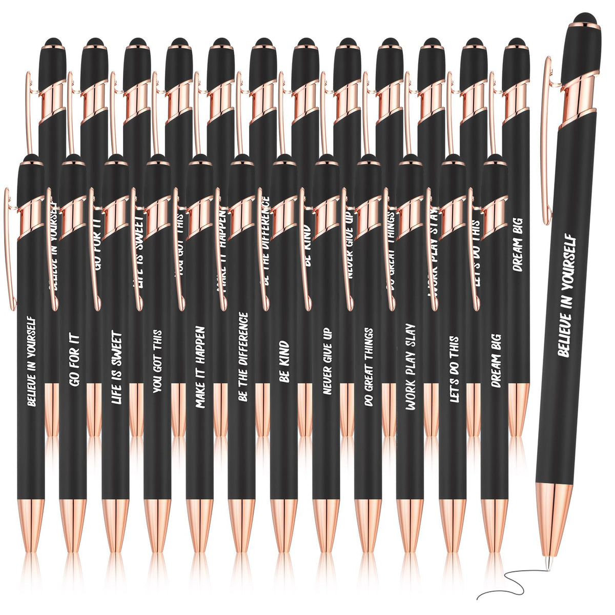 Yeaqee 24 Pcs Inspirational Ballpoint Pens with Stylus Tip, Black