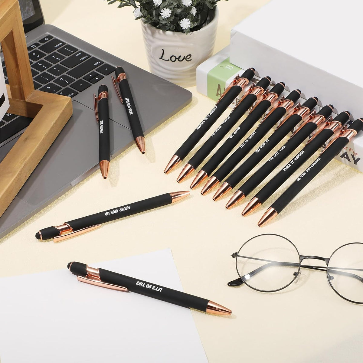 Yeaqee 24 Pcs Inspirational Ballpoint Pens with Stylus Tip, Black