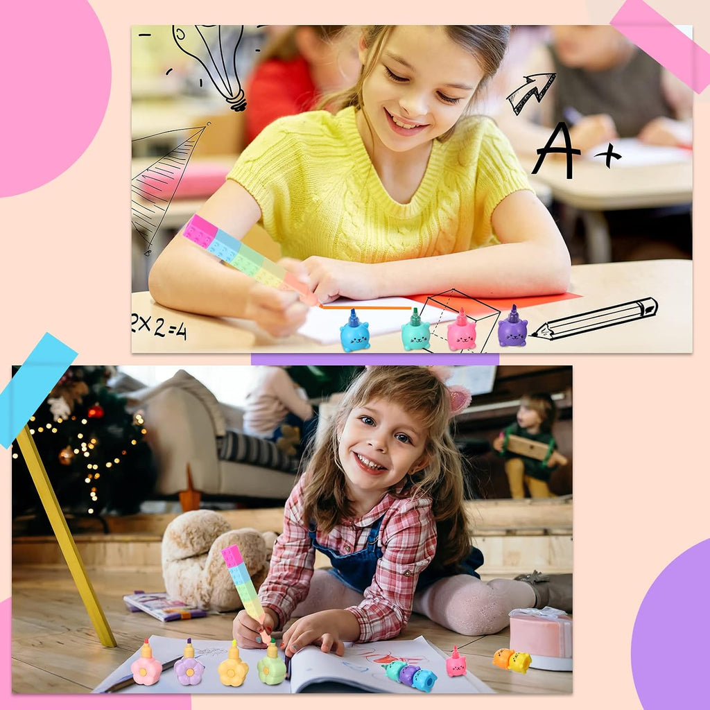 Teling 20 Pcs Cute Mini Highlighter Pens, Octopus, Blocks, Cat, Flower