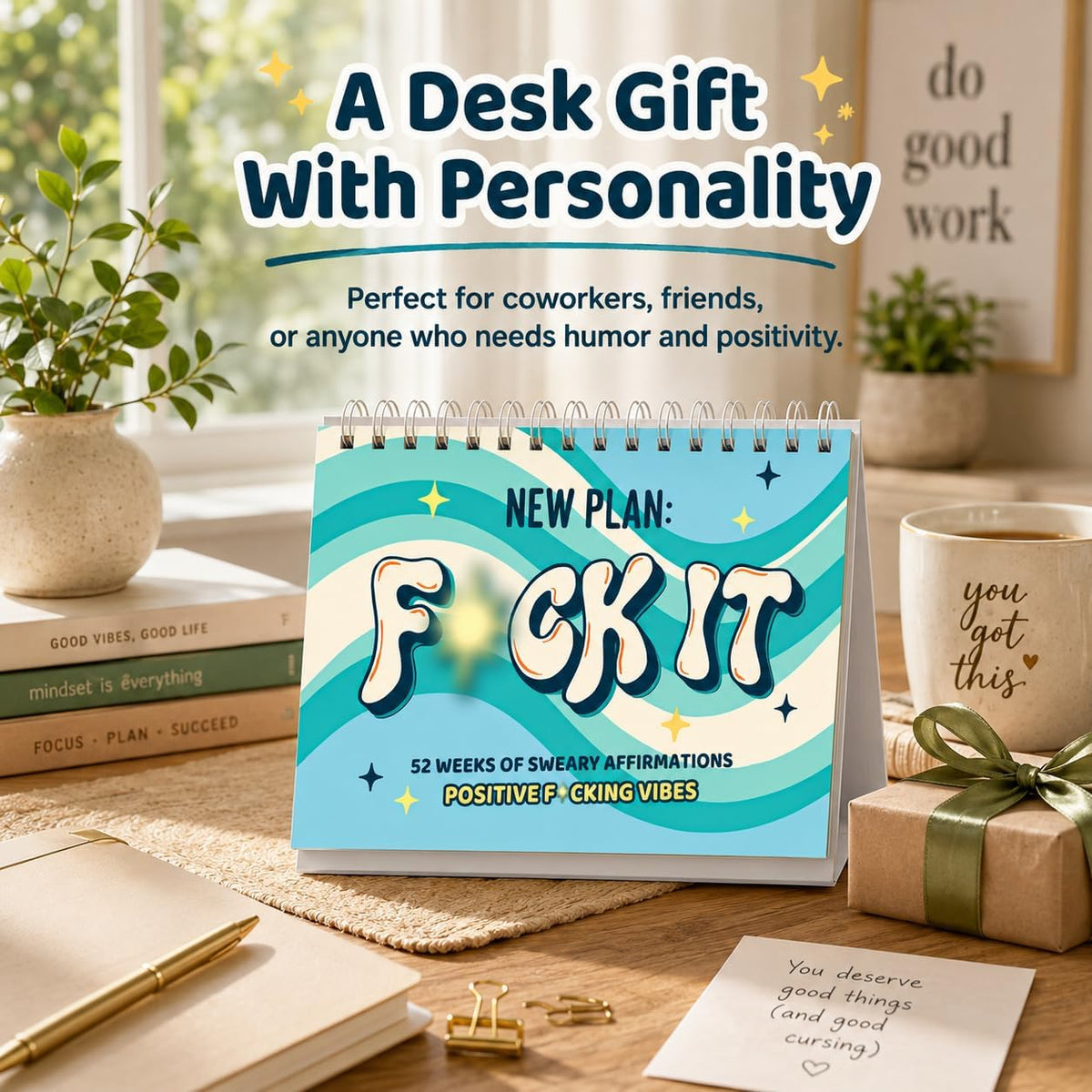 Sweary Affirmation Flip Calendar, Office Desk Accessories & Decor for Women