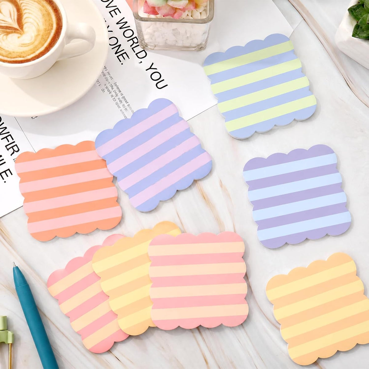 JarThenaAMCS 18 Pack Scalloped Sticky Notes, Colorful Pastel Stripe, 3 Inch