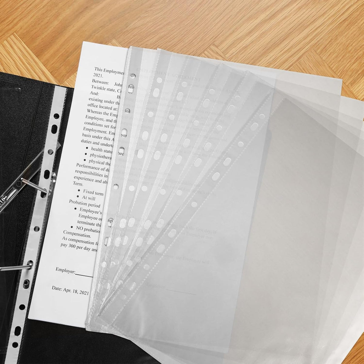 100pcs PP Sheet Protectors, 11 Hole Binder Sleeves Top Loading