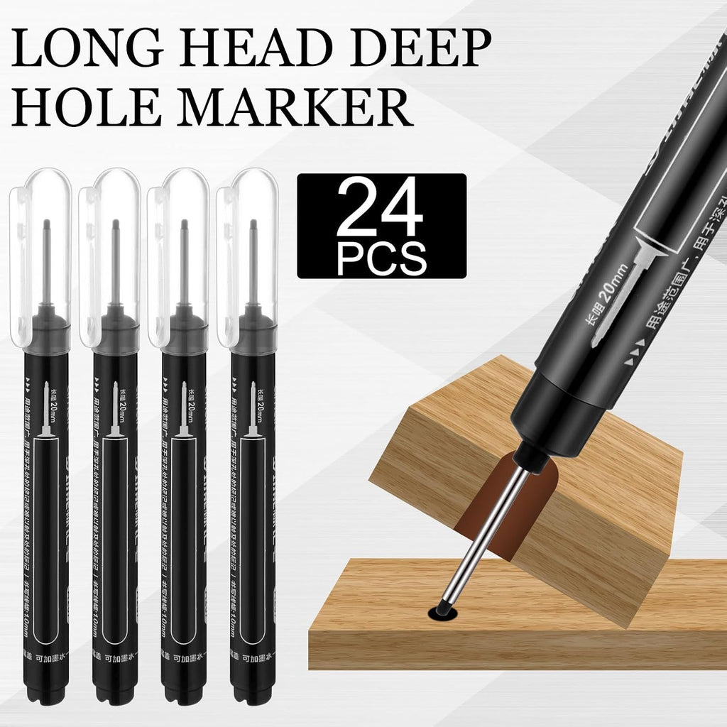 MotiMind 24 Pcs Long Nib Marker Bulk Deep Hole Marker, Black