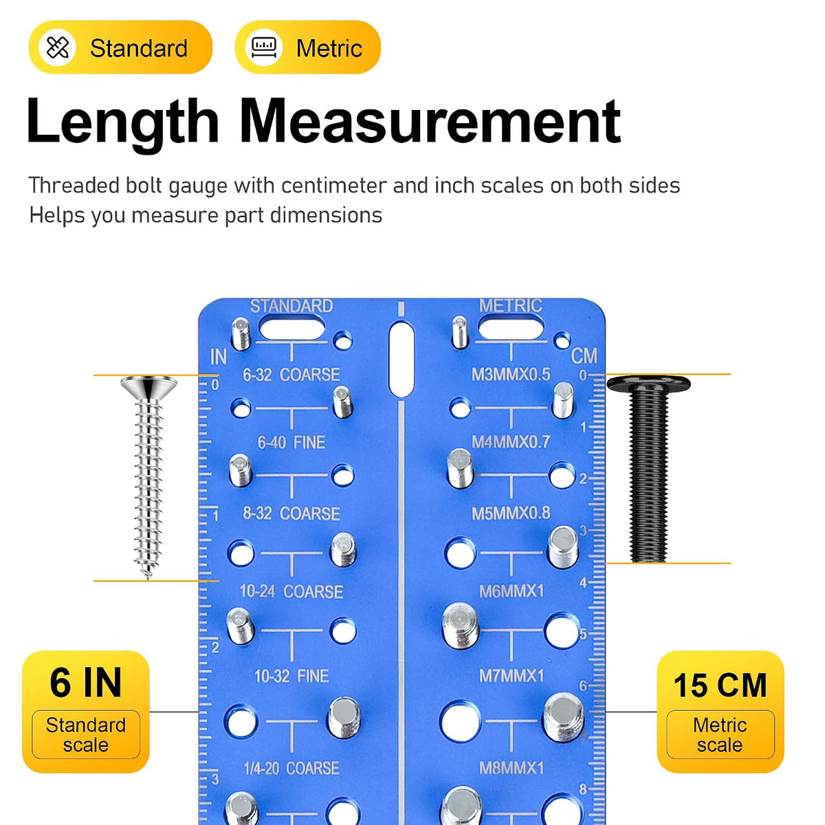 30-in-1 Nut & Bolt Thread Checker – Standard & Metric Thread Gauge Tool with 15 SAE & 15