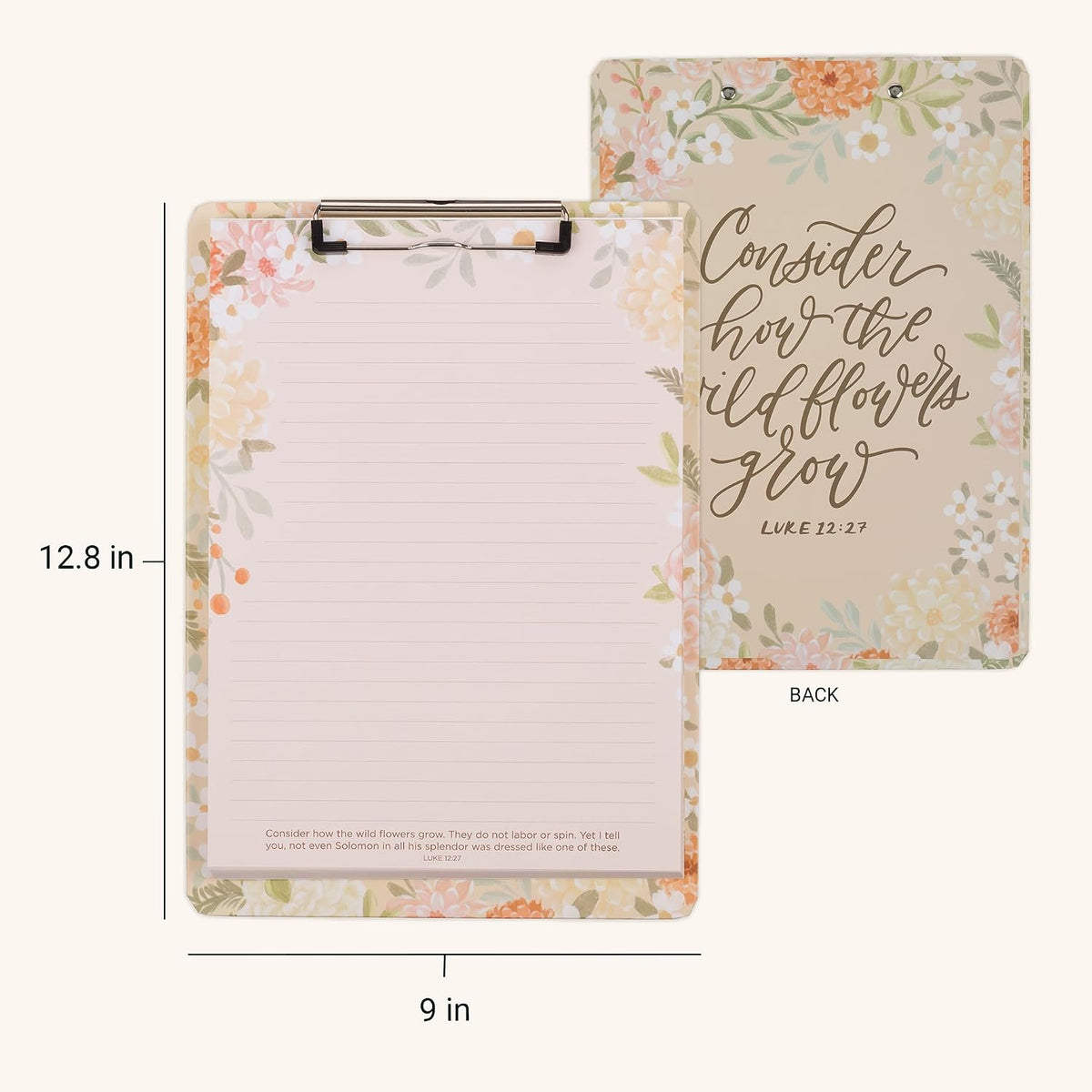 Christian Art Gifts Floral Clipboard with Notepad, Pink, 80 Sheets